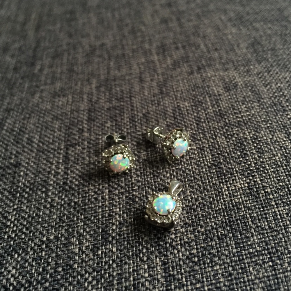 925 Sterling Silver Opal and Gem Earring + Pendent
